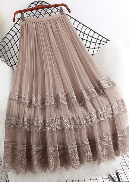 French Grey Lace Patchwork Wrinkled Tulle Skirt Spring QQ1041 Ada Fashion