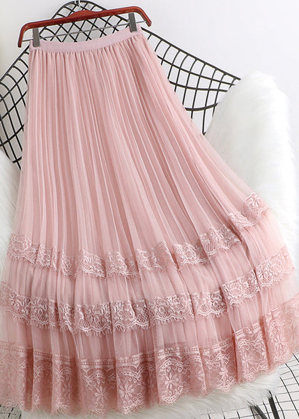 French Grey Lace Patchwork Wrinkled Tulle Skirt Spring QQ1041 Ada Fashion