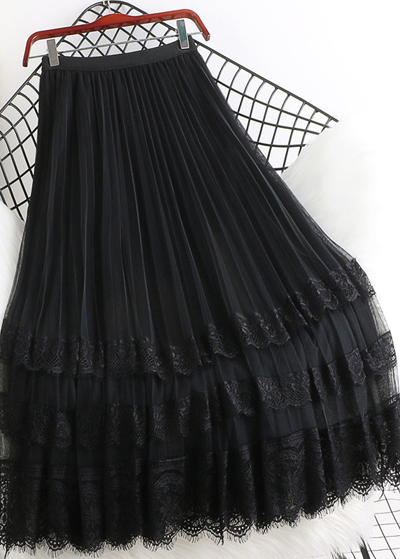 French Grey Lace Patchwork Wrinkled Tulle Skirt Spring QQ1041 Ada Fashion