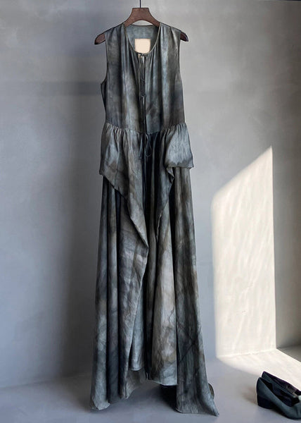 French Grey Lace Up Patchwork Linen Dress Sleeveless EE1058 SH-LF-SDL240517