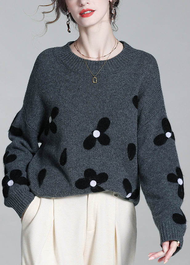 French Grey O Neck Cozy Patchwork Knit Sweaters Winter WQ050 OL-NTP241031