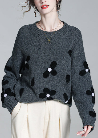 French Grey O Neck Cozy Patchwork Knit Sweaters Winter WQ050 OL-NTP241031