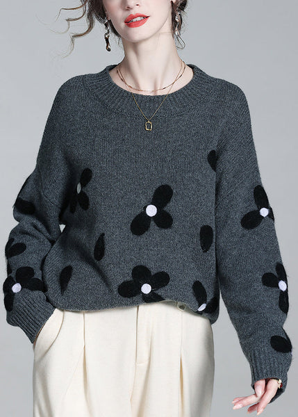 French Grey O Neck Cozy Patchwork Knit Sweaters Winter WQ050 OL-NTP241031