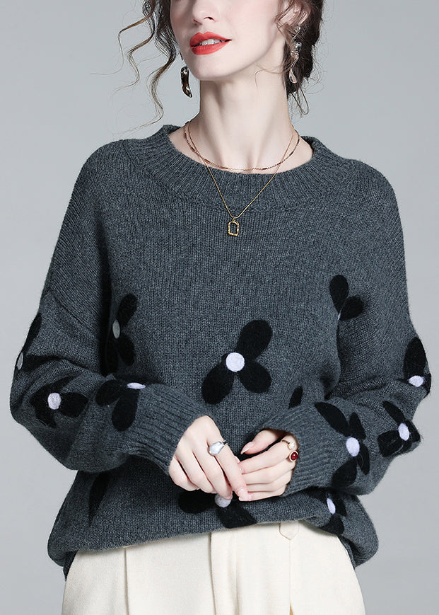 French Grey O Neck Cozy Patchwork Knit Sweaters Winter WQ050 OL-NTP241031