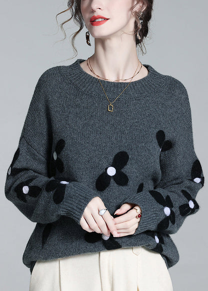 French Grey O Neck Cozy Patchwork Knit Sweaters Winter WQ050 OL-NTP241031