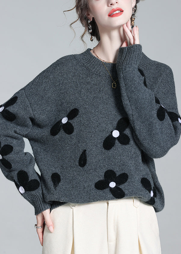 French Grey O Neck Cozy Patchwork Knit Sweaters Winter WQ050 OL-NTP241031