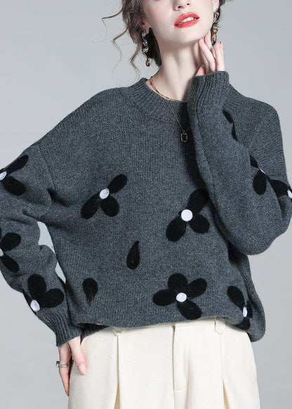 French Grey O Neck Cozy Patchwork Knit Sweaters Winter WQ050 OL-NTP241031