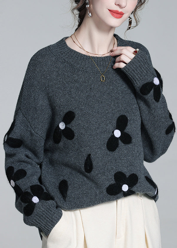 French Grey O Neck Cozy Patchwork Knit Sweaters Winter WQ050 OL-NTP241031