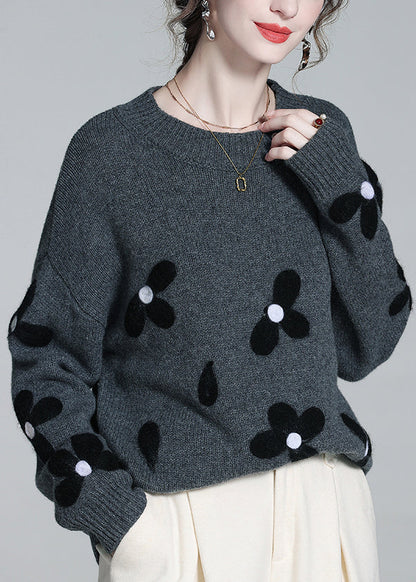 French Grey O Neck Cozy Patchwork Knit Sweaters Winter WQ050 OL-NTP241031