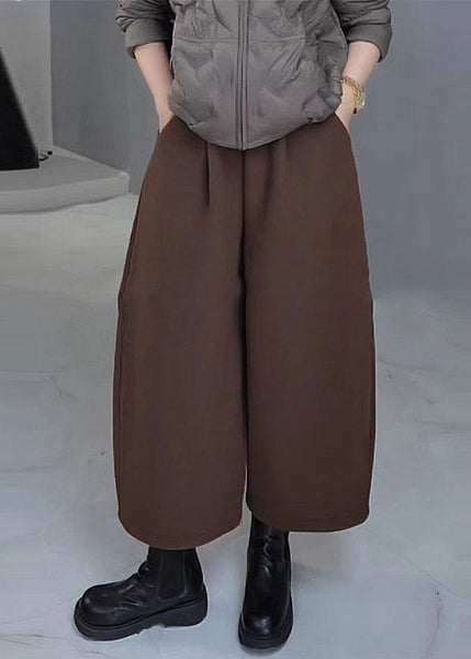 French Grey Pockets Elastic Waist Warm Fleece Wide Leg Pants Spring YY028 ABC