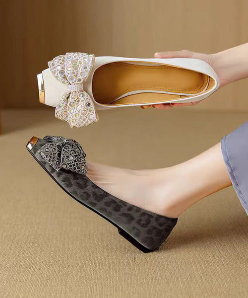 Shoes Splicing Suede Grey Women For Flat Zircon French Bow FashionChic
