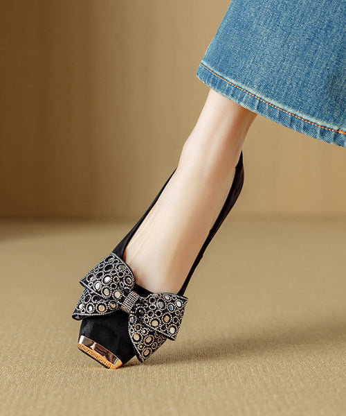 Shoes Splicing Suede Grey Women For Flat Zircon French Bow FashionChic