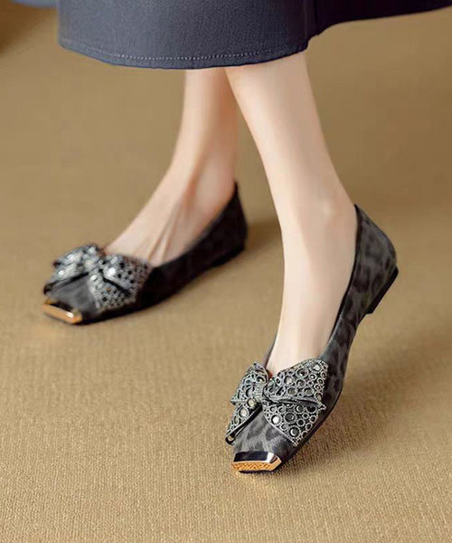 Shoes Splicing Suede Grey Women For Flat Zircon French Bow FashionChic