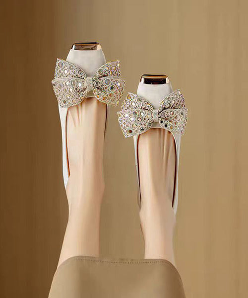 Shoes Splicing Suede Grey Women For Flat Zircon French Bow FashionChic