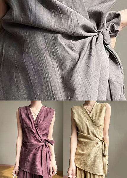 Grey Up Cotton Shirt French Lace Sleeveless Neck V FashionChic