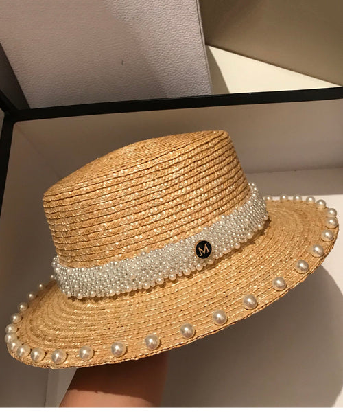 Handmade Hat Pearl Woven Vacation French Straw FashionChic