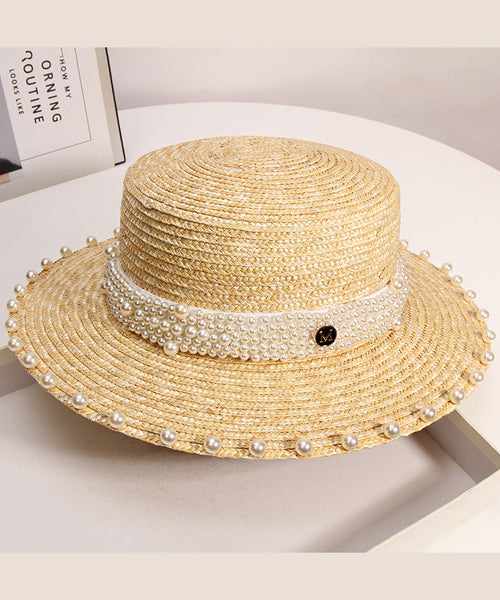 Handmade Hat Pearl Woven Vacation French Straw FashionChic