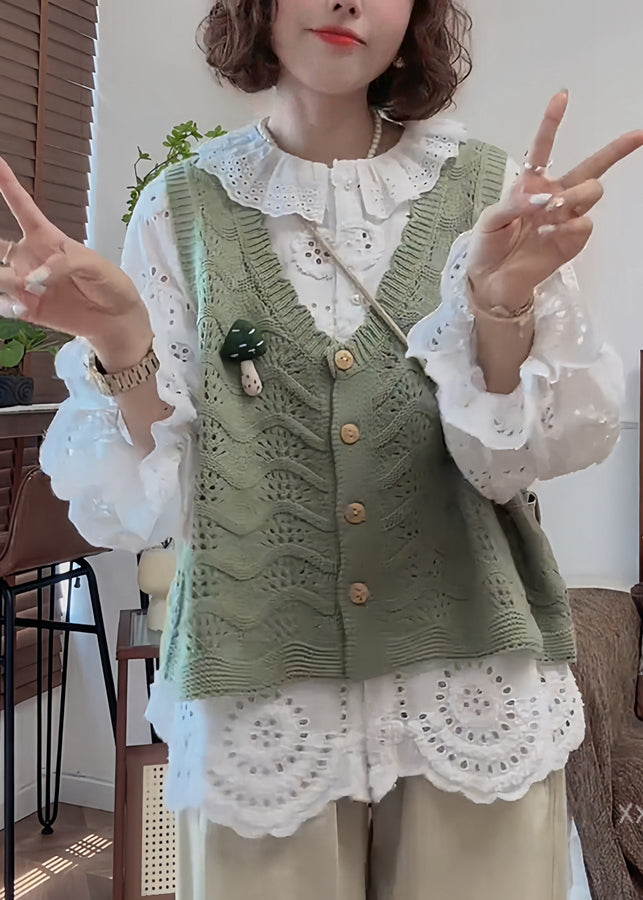 French Handmade White Puff Sleeve Hollow Out Floral Cotton To WN016 ABC