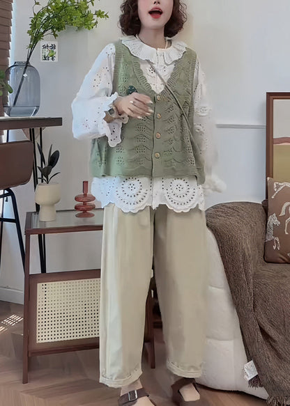 French Handmade White Puff Sleeve Hollow Out Floral Cotton To WN016 ABC