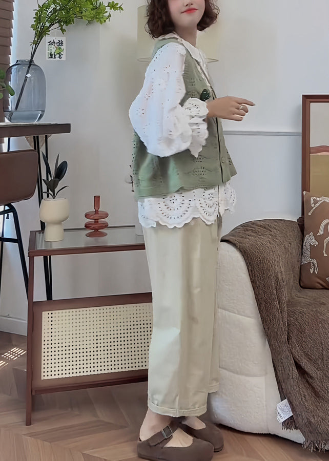 French Handmade White Puff Sleeve Hollow Out Floral Cotton To WN016 ABC