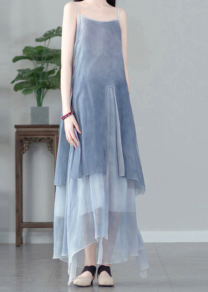 French Khaki Asymmetrical Patchwork Cotton Spaghetti Strap Dress Sleeveless LK010 GK-SDL240710