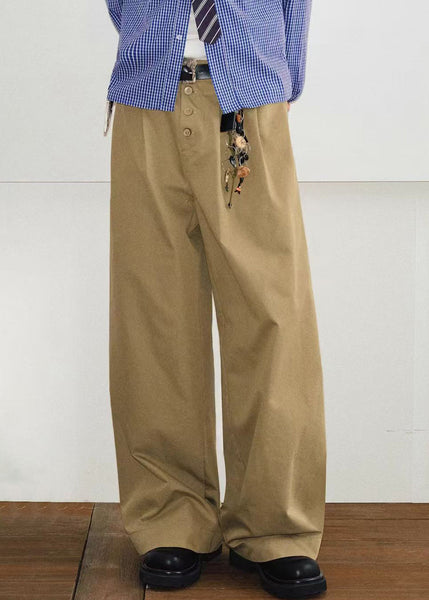 Button Khaki Mens Pockets Summer French Pants Solid Cotton FashionChic