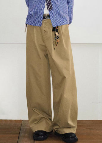 Button Khaki Mens Pockets Summer French Pants Solid Cotton FashionChic