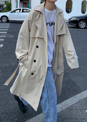 French Khaki Double Breast Tie Waist Cotton Mens Long Trench Coat Spring YQ002 ABC