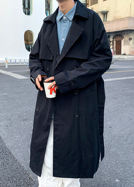 French Khaki Double Breast Tie Waist Cotton Mens Long Trench Coat Spring YQ002 ABC