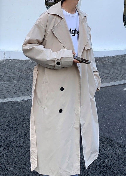 French Khaki Double Breast Tie Waist Cotton Mens Long Trench Coat Spring YQ002 ABC