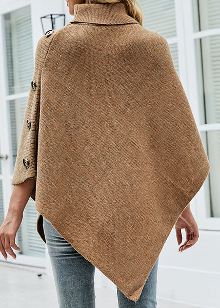 French Khaki Hign Neck Asymmetrical Knit Cape Fall QY029 BB-ZS-WM-NTP241002