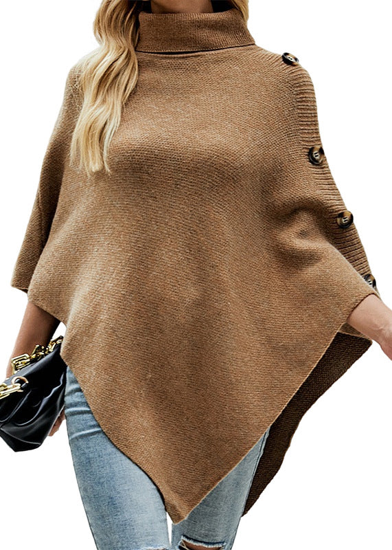 French Khaki Hign Neck Asymmetrical Knit Cape Fall QY029 BB-ZS-WM-NTP241002