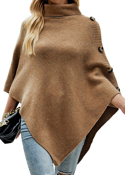 French Khaki Hign Neck Asymmetrical Knit Cape Fall QY029 BB-ZS-WM-NTP241002