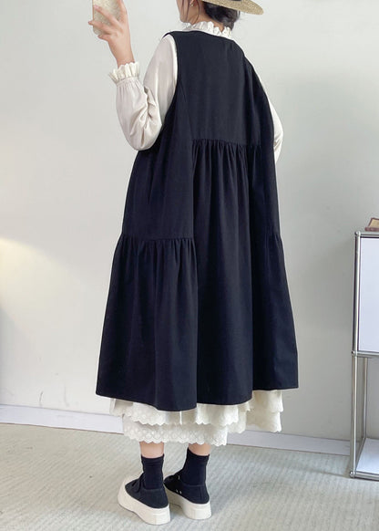 French Khaki O-Neck Lace Patchwork Long Dress Sleeveless BV029 MZF-SDL240702