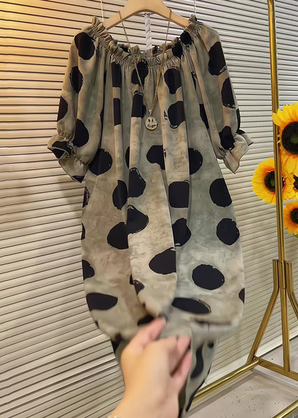 Butterfly Dress Cotton Sleeve Dot Ruffled French Khaki FashionChic