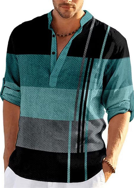 Fall Shirts Plaid Men's Collar Stand Cotton Khaki French T FashionChic