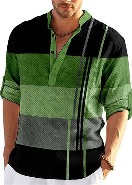 Fall Shirts Plaid Men's Collar Stand Cotton Khaki French T FashionChic