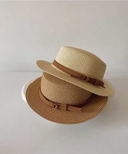 Hat Flat Cloche Sun French Straw Top Woven Khaki FashionChic