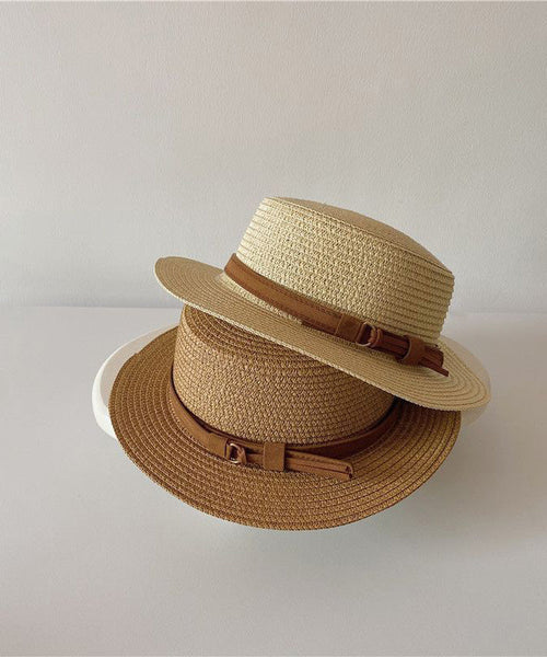 Flat Sun French Hat Straw Cloche Khaki Woven Top FashionChic