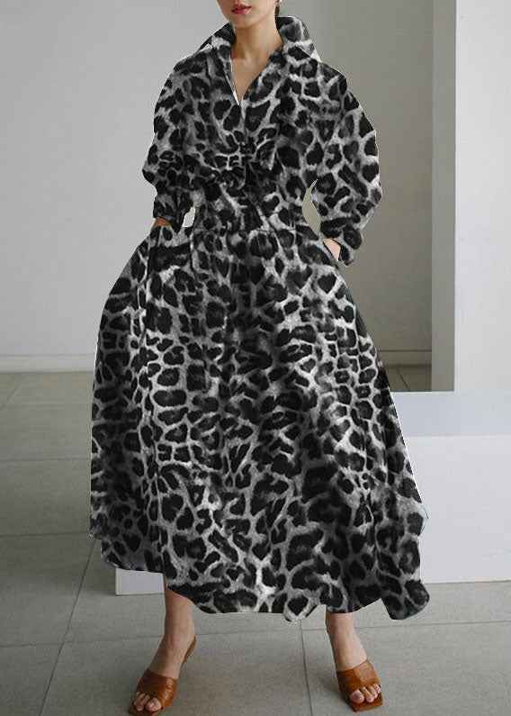 Exra Print French Hem Leopard Cotton Spring Dresses Holiday Large FashionChic