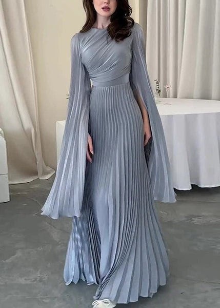 Light French Cotton Party Dress Wrinkled Waist Blue High Spring FashionChic