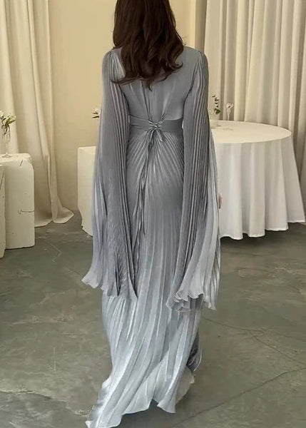 Light French Cotton Party Dress Wrinkled Waist Blue High Spring FashionChic