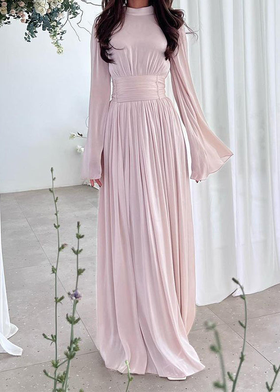 Blue Dresses Long Light Patchwork Spring French Wrinkled Silk FashionChic