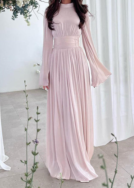 Blue Dresses Long Light Patchwork Spring French Wrinkled Silk FashionChic