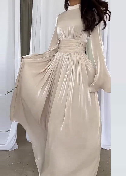 Blue Dresses Long Light Patchwork Spring French Wrinkled Silk FashionChic