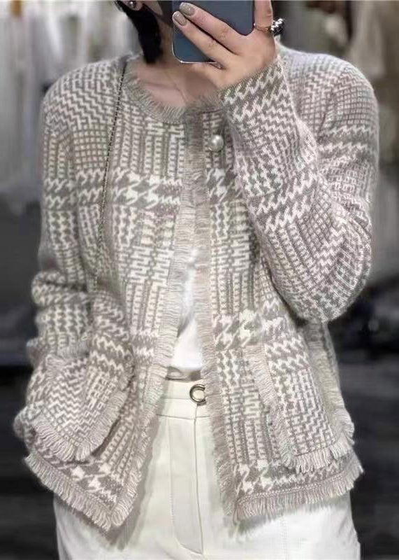 French Light Camel O-Neck Tassel Woolen Cardigan Fall WN031 ABC