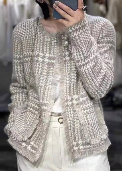 French Light Camel O-Neck Tassel Woolen Cardigan Fall WN031 ABC