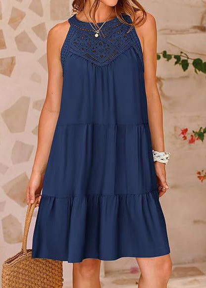 Dress Hollow Navy Sleeveless Cotton Out A French Line FashionChic