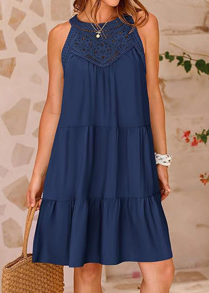 Dress Hollow Navy Sleeveless Cotton Out A French Line FashionChic