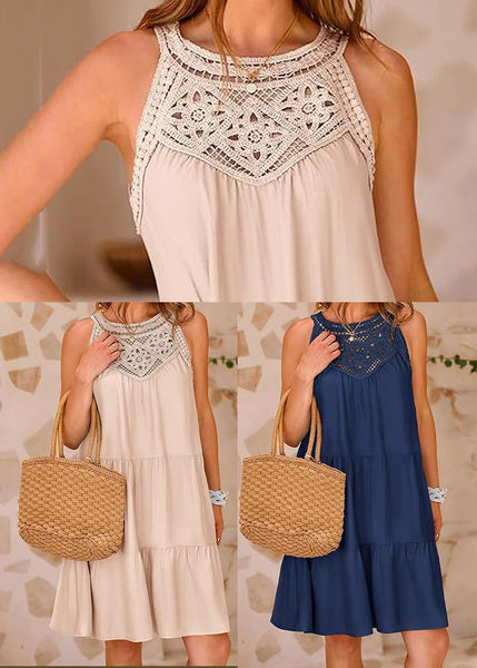 Dress Hollow Navy Sleeveless Cotton Out A French Line FashionChic